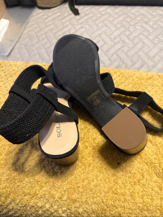 Solanz Shoes - Soluna Black Woven Elastic Strap Low Block Heel Sandals